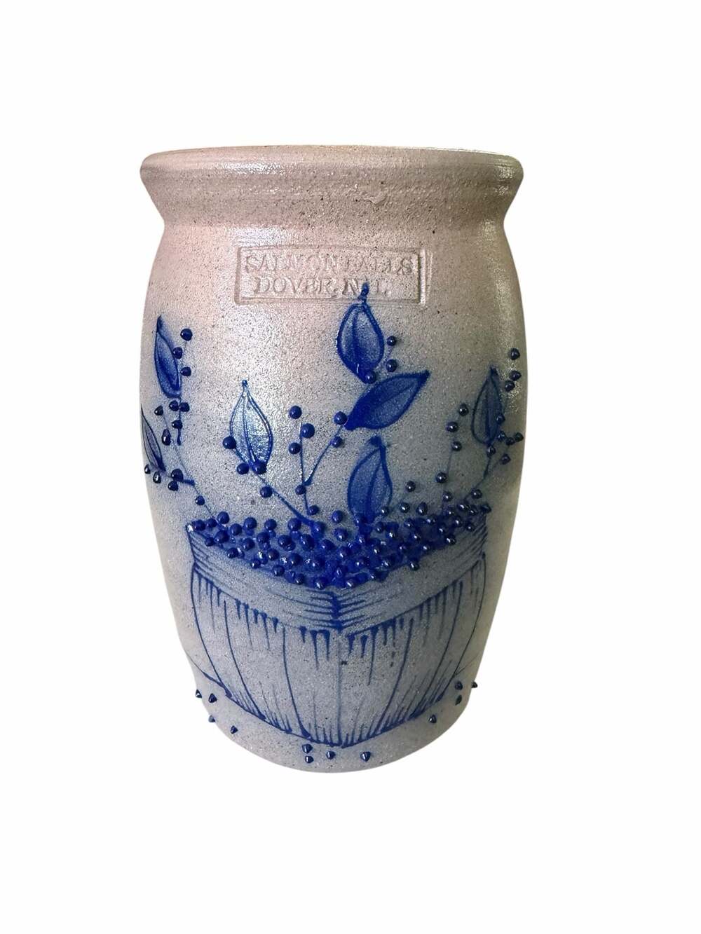 Salmon Falls Stoneware Salt Glazed Blueberry Basket Crock Vase Dover NH